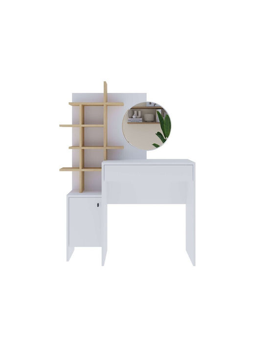 Masă de machiaj Mup Albă cu Oglindă 105x35x151cm