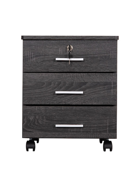 Hayden Office Storage Chipboard Drawer with Wheels, Lock & 3 Drawers Charcoal L38xW39.5xH50cm