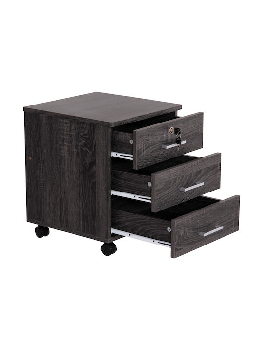 Hayden Office Storage Chipboard Drawer with Wheels, Lock & 3 Drawers Charcoal L38xW39.5xH50cm