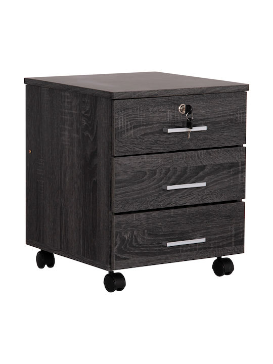 Hayden Office Storage Chipboard Drawer with Wheels, Lock & 3 Drawers Charcoal L38xW39.5xH50cm