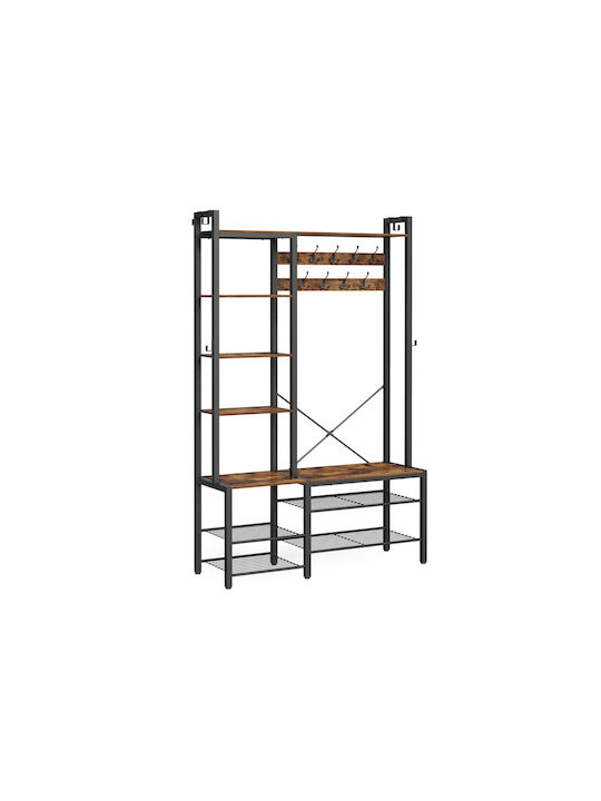 Vasagle Hall Tree Bench Shoe Storage Hallway Coat Rack Shoe Bench 5 Storage Shelves 9 Coat Hooks 6 Side Hooks 140 X 120 X 190 Cm Vintage Brown Ink Black Hsr426b01