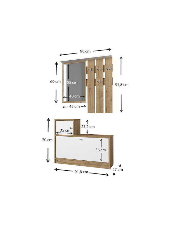 Galina Entry Furniture with Mirror / Hanger & Shoe Rack 91.8x27x70cm