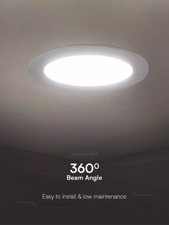V-TAC Στρογγυλό Χωνευτό LED Panel 6W με Θερμό Λευκό Φως 3000K 120εκ.
