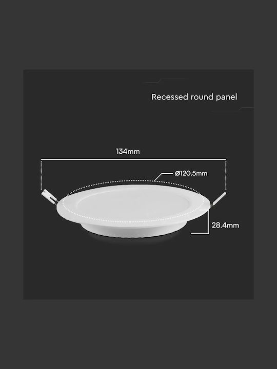 V-TAC Round Recessed LED Panel 6W with Cool White Light 6500K 120cm