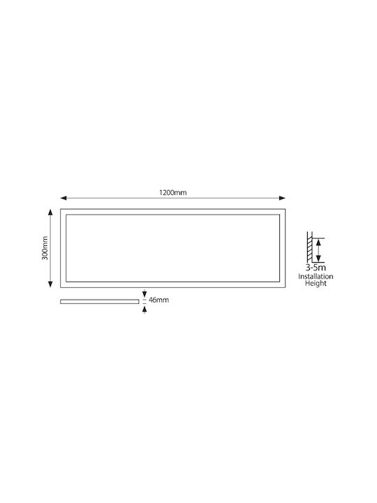 Eurolamp Rectangular Recessed LED Panel 32W with Cool White Light 6500K 120x30cm