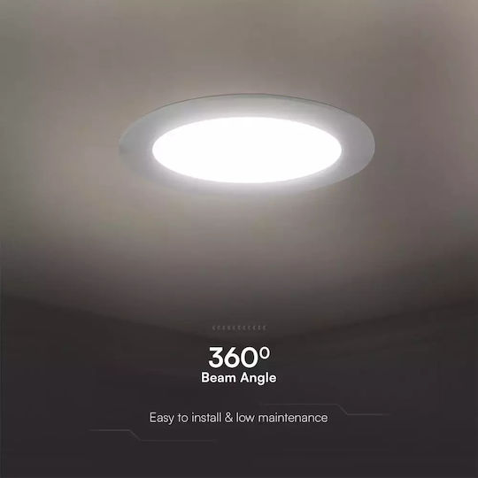 V-TAC Στρογγυλό Χωνευτό LED Panel 12W με Ψυχρό Λευκό Φως 6500K