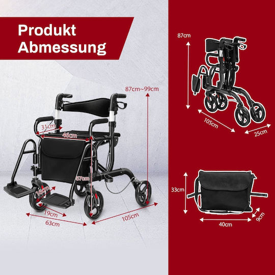 Costway Инвалидна количка Сгъваемо 56.5см JH10010BK Червен