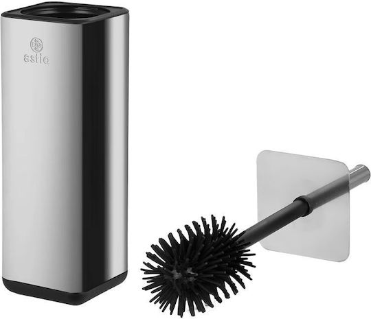 Estia Cubic Inox Bathroom Brush and Trash Can Set Soft Close 6l Silver