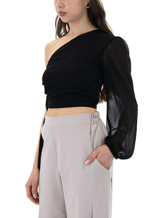 Γυναικείο Crop Top Off-Shoulder με έναν Ώμο Μαύρο