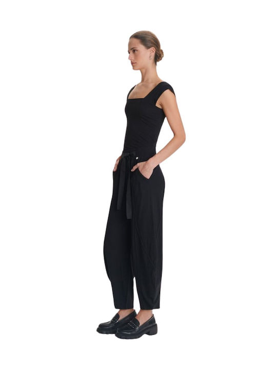 Women's Fabric Trousers with Elastic Black