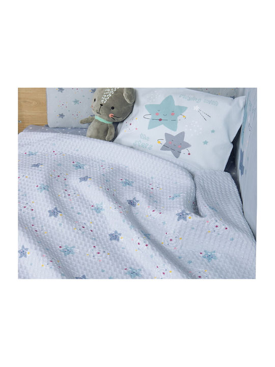 Nef-Nef Homeware Blanket Nursery Swaddling Blankets Explore The Universe Waffle Light Blue 80x110cm