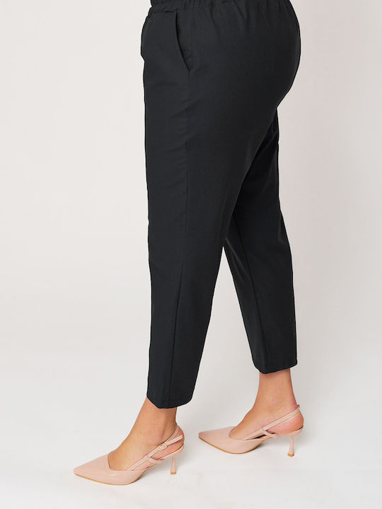 Women's Fabric Trousers with Elastic Carrot Fit Black