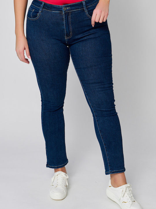 High Waist Women's Jean Trousers Push Up in Straight Line