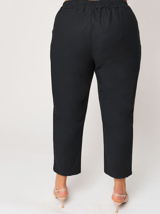 Women's Fabric Trousers with Elastic Carrot Fit Black
