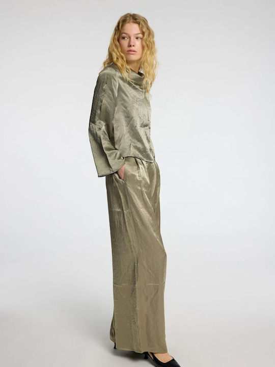 Women's Fabric Trousers Wide Line Olive