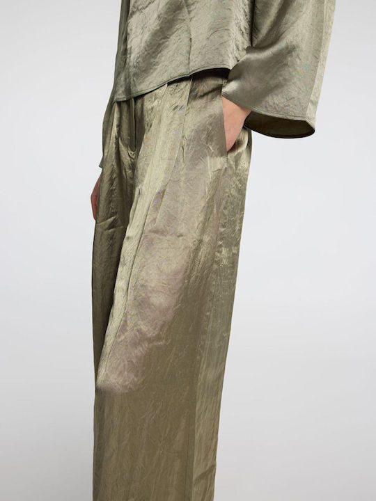 Women's Fabric Trousers Wide Line Olive