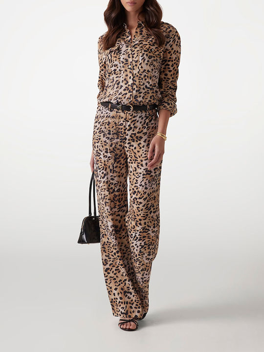 Damen Stoff Hose in Palazzo Passform Leopard MULTI