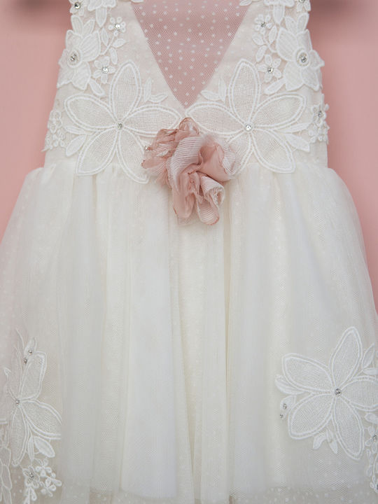 Bambolino Theoni Ecru Baptism Dress Made of Tulle