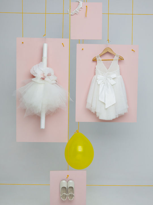 Bambolino Theoni Ecru Baptism Dress Made of Tulle