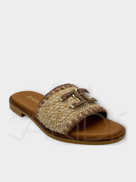 Leder Flache Sandalen für Damen Anatomisch in Beige Farbe