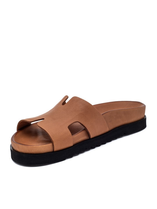 Δερμάτινα Γυναικεία Σανδάλια Flatforms Καφέ