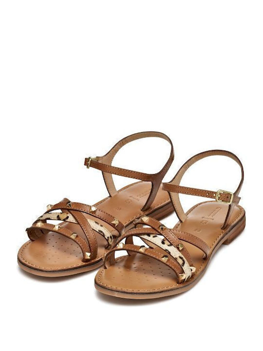 Maddalusiac Leather Women's Flat Sandals in Brown Color