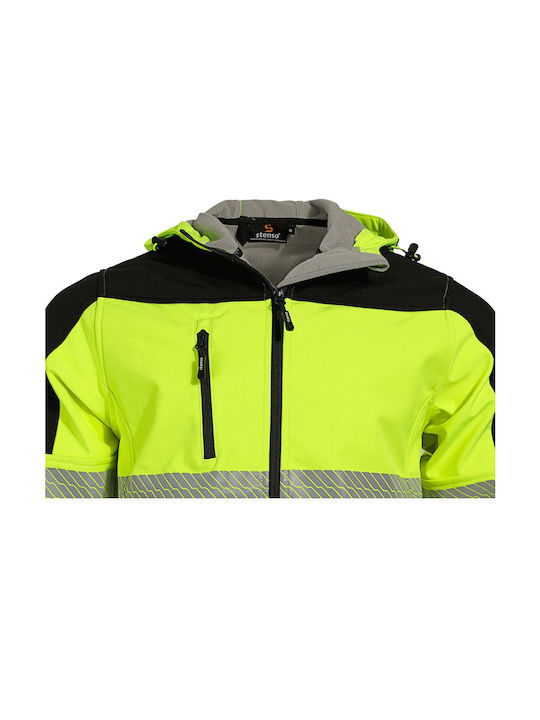 Stenso Nobel Pro Work Jacket Reflective Softshell with Fleece Lining and with Hood Yellow