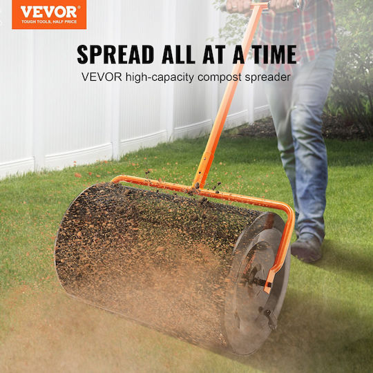 Vevor Compost Spreader 24 4-25 6" Adjustable Handle Width 24" Moss Peat Lawn Garden Cylinder Side Latches Basket Steel Powder Coating Manure Dispersion Topsoil Black