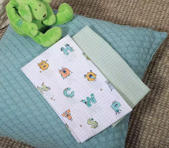 Nef-Nef Homeware Alphabet Monster Seturi de cearșafuri pentru bebeluși Pentru Cradle Bumbac Verzi 70x120buc 2buc