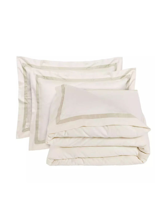Das Home Duvet Cover Set Cotton Satin Queen with 2 Pillowcases 220x240 Executive 1699 Ivory