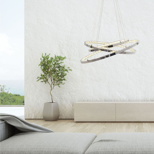 Toolight Κρεμαστό Φωτιστικό Ασημί με Κρύσταλλα 77x77x100εκ.