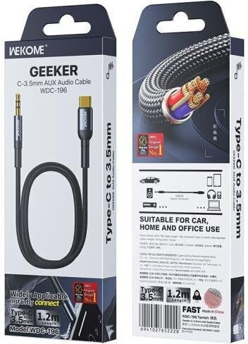 WK Braided USB 2.0 Cable USB-C male - 3.5mm Χρυσό 1.2m 250867