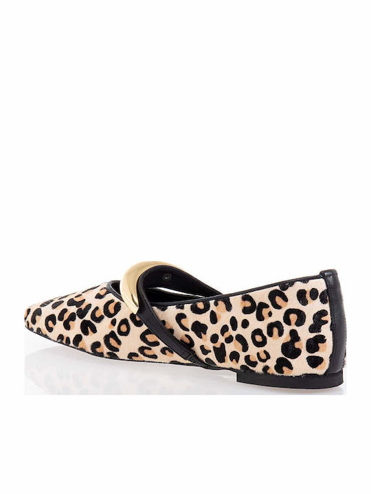 Leather Leopard Ballerinas Beige