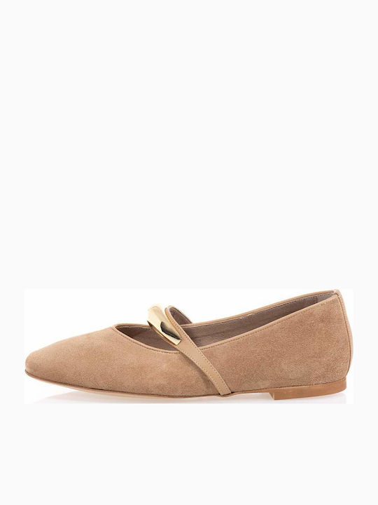 Leather Ballerinas Tabac Brown