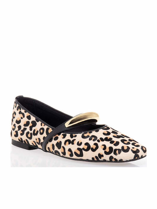 Leather Leopard Ballerinas Beige