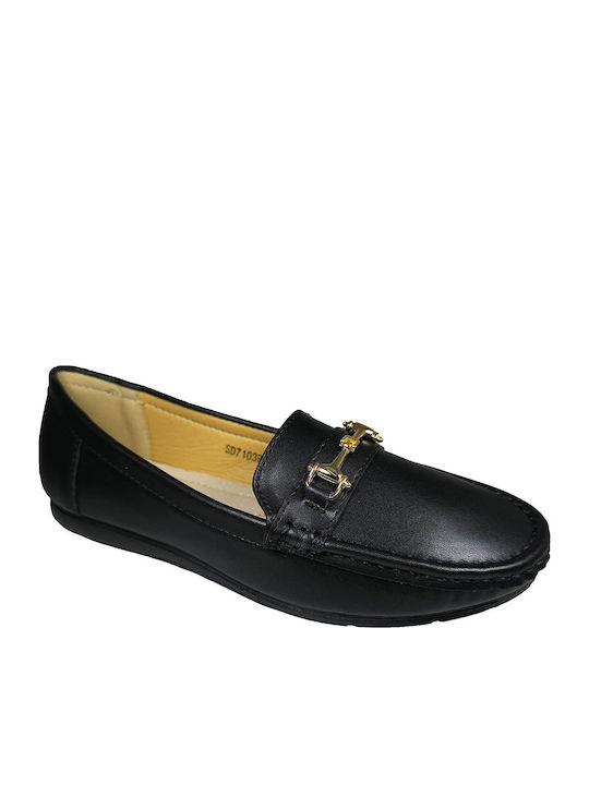 Leather Women's Moccasins in Black Color