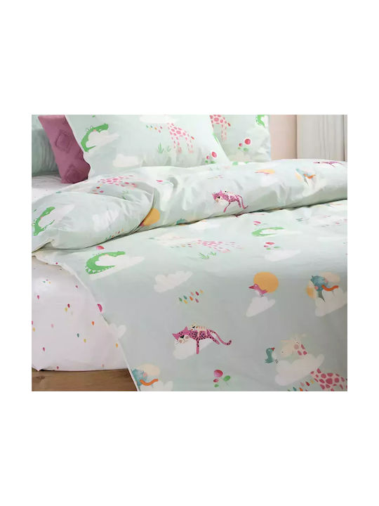 Nef-Nef Homeware Set Cearceafuri Pentru Copii Single Sky Is a Zoo Verde 170x260cm