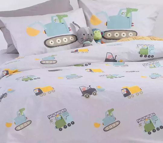 Nef-Nef Homeware Sheet Set Single Cotton Fun At Work Gray 170x260cm 3pcs