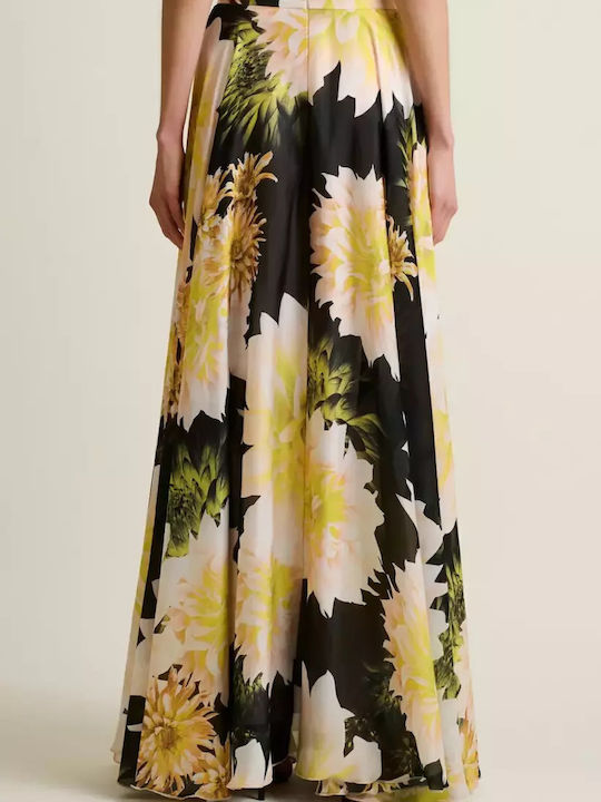 Σατέν Ψηλόμεση Maxi Φούστα Floral Κίτρινο