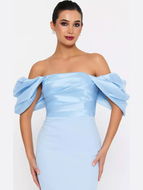 Maxi Dress for Wedding / Christening Strapless Off-Shoulder Light Blue