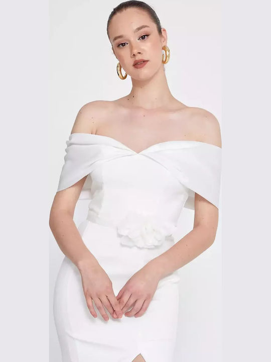 Maxi Kleid für Hochzeit / Taufe Offener Rücken Ecru