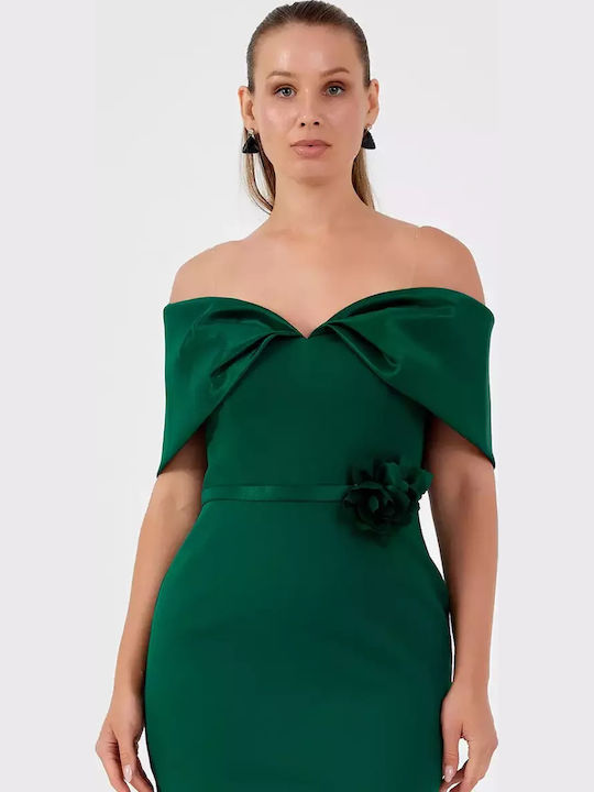 Midi Evening Dress Open Back Green