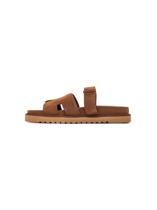 Leder Flache Sandalen für Damen Anatomisch Flatforms in Braun Farbe