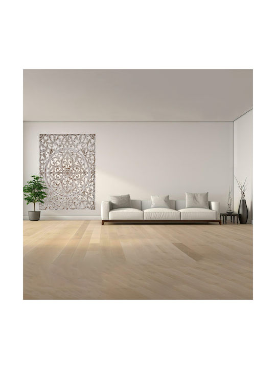 Artekko Mirroki Wooden Carved Wall Decorative Panel White Patina 100x100x4 Cm 730-3243