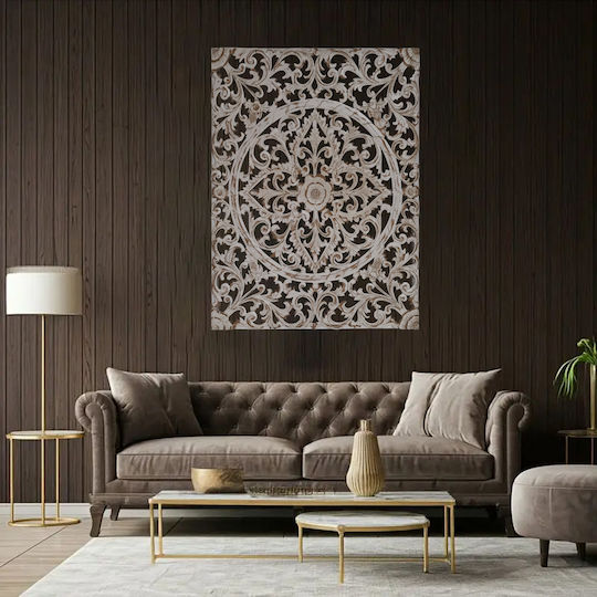 Artekko Mirroki Wooden Carved Wall Decorative Panel White Patina 100x100x4 Cm 730-3243