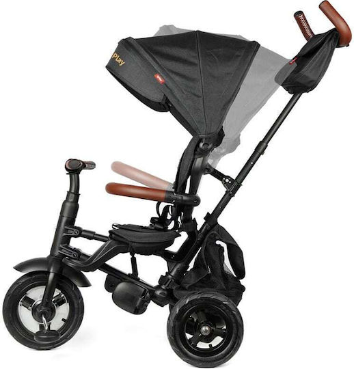 Q Play Kids Tricycle Bicycle Rito Deluxe Foldable & Convertible with Parental Handle, Air Wheels, Tent & Storage Space for 10+ Months Black