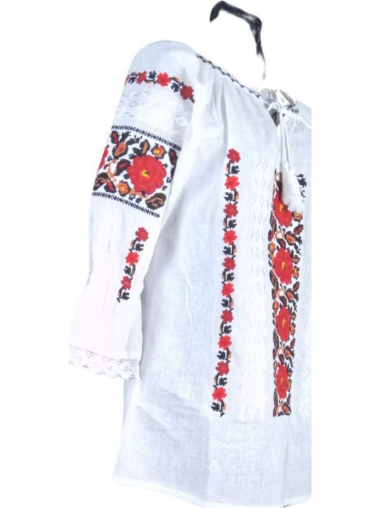 Baumwolle Tunika Langärmelig White/Red