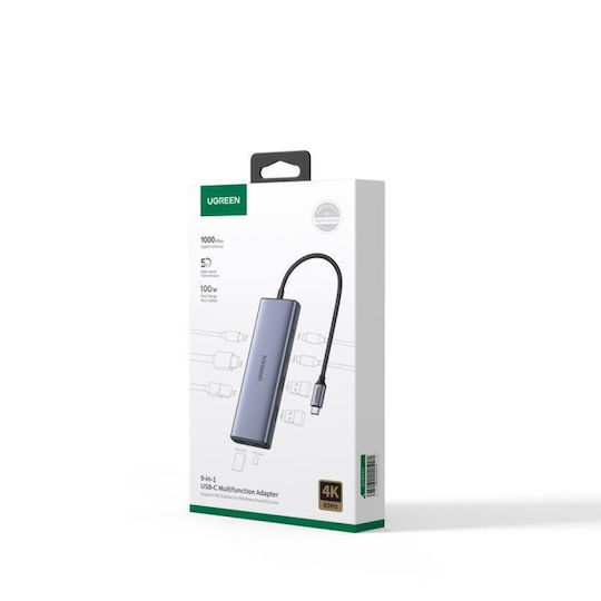 Ugreen CM498 USB-C Docking Station με HDMI 4K PD Ethernet Γκρι