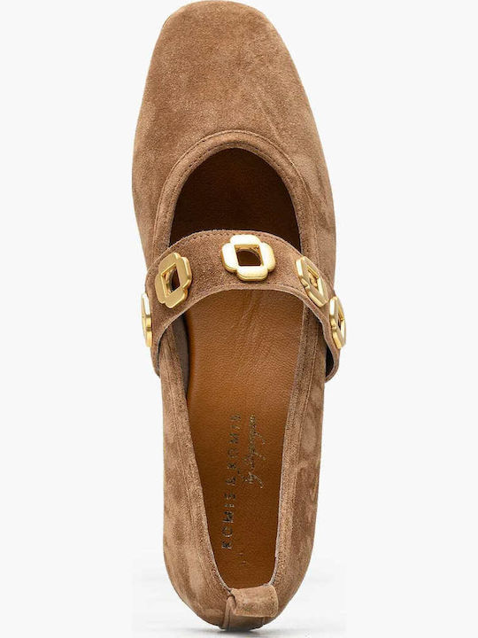 Δερμάτινες Γυναικείες Μπαλαρίνες Slingback με Λουράκι σε Ταμπά Χρώμα