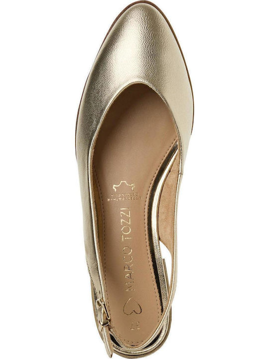 Δερμάτινες Γυναικείες Μπαλαρίνες Slingback με Λουράκι σε Χρυσό Χρώμα
